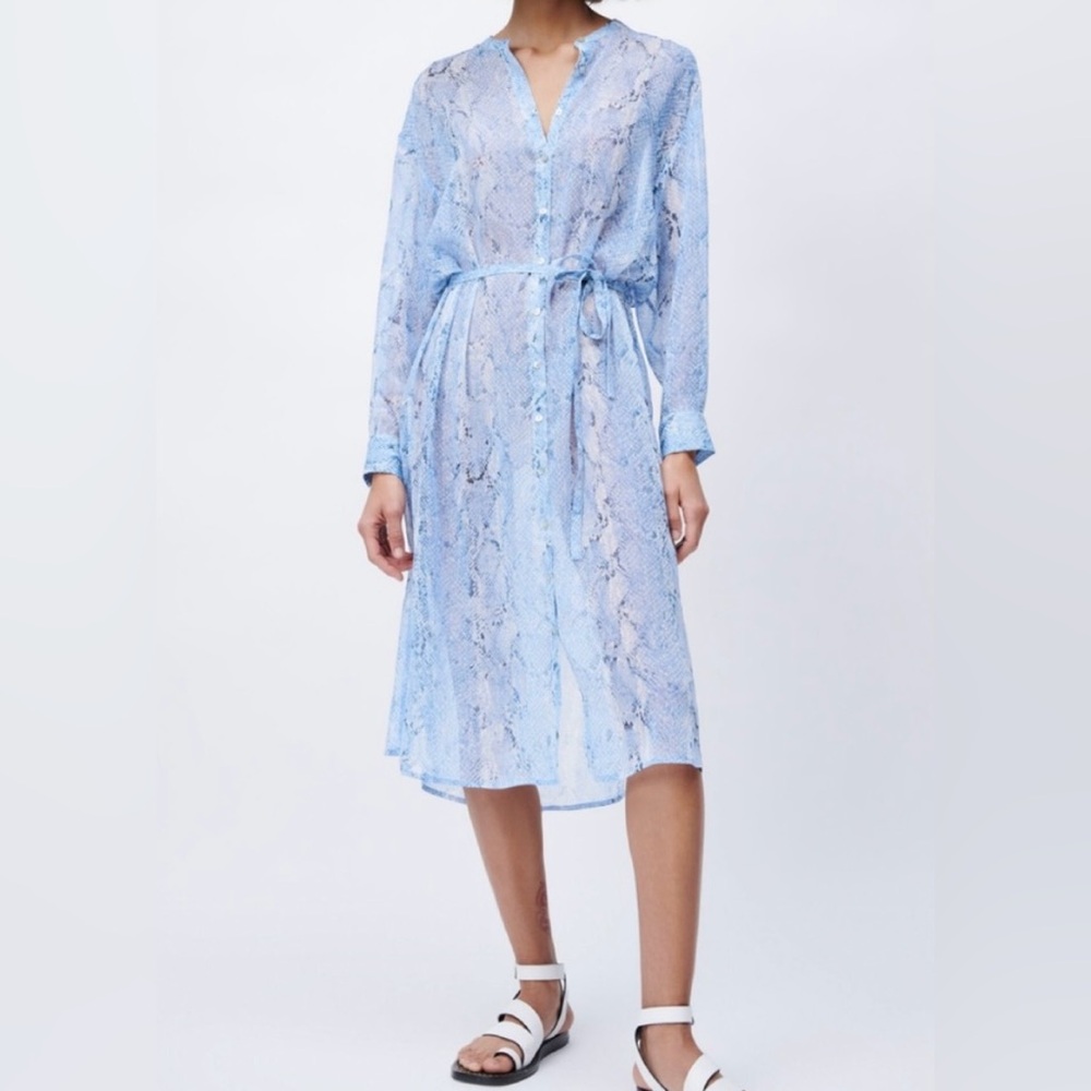 Zara Button Down Shirt Dress Bathing Suit Cover Up Long Sleeve Animal Print - Picture 3 of 14